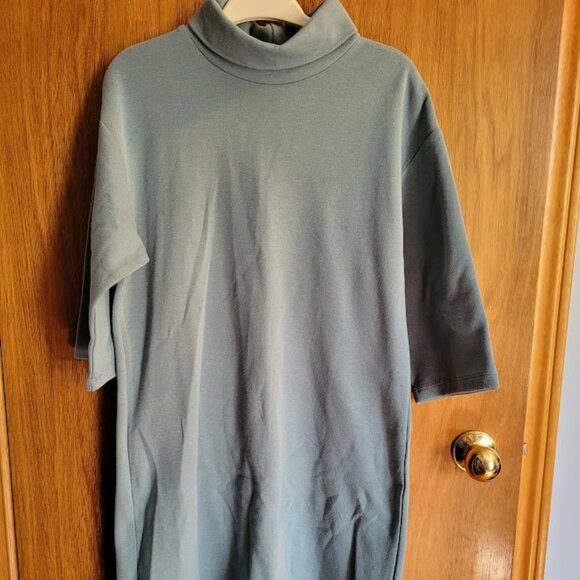 BNWT Suzy Shier Dusty Blue Sweater Turtle Mock Neck T Shirt Dress M - Picture 2 of 6